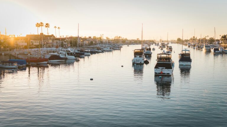 Boats and coastline near Newport Beach, California
