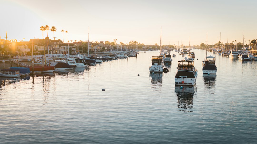 Boats and coastline near Newport Beach, California